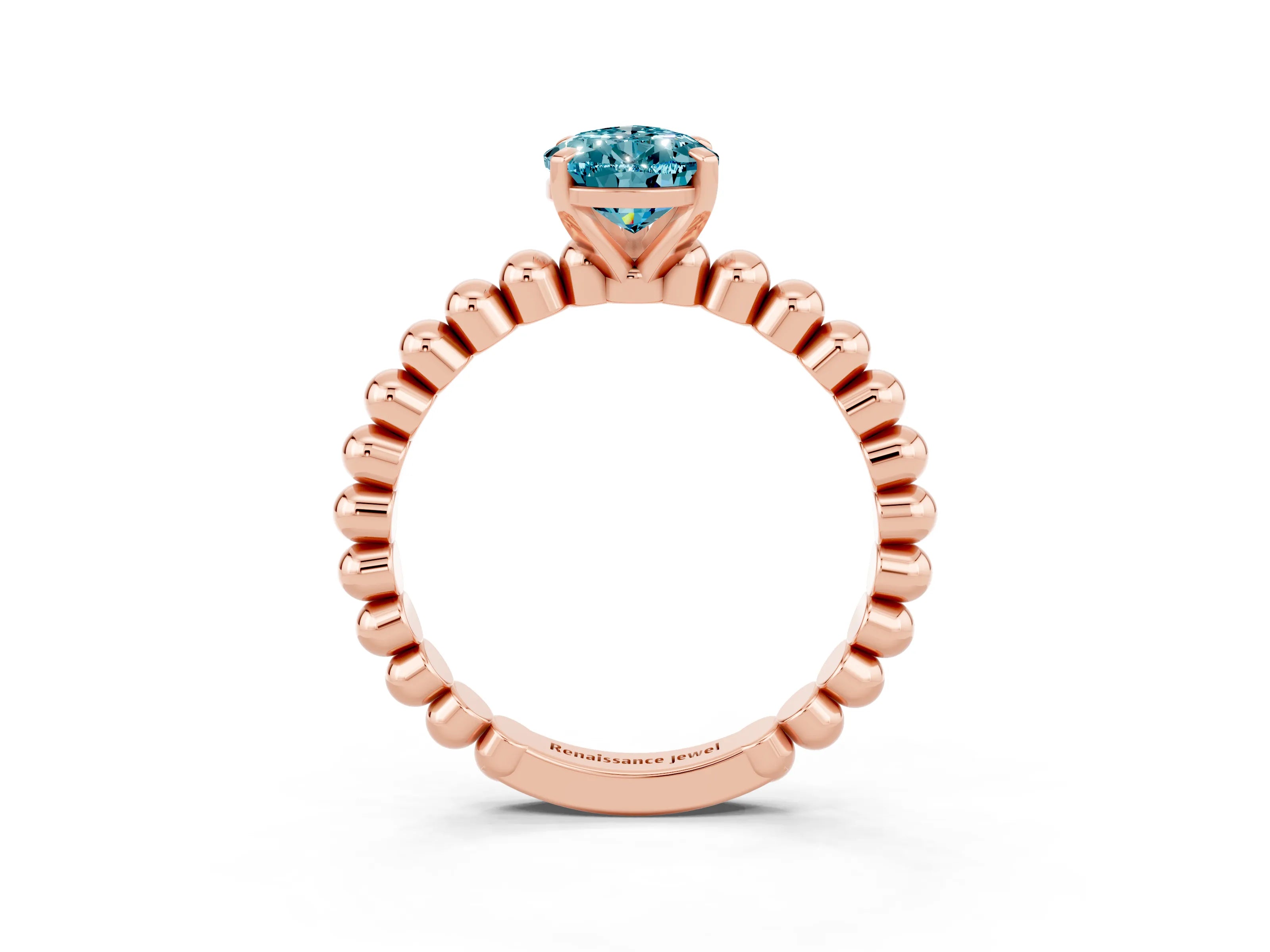 Rose gold Pear Cut Blue Topaz Solitaire Ring with Beaded Band and Prong Setting_3