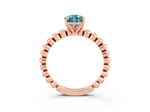 Rose gold Pear Cut Blue Topaz Solitaire Ring with Beaded Band and Prong Setting_3