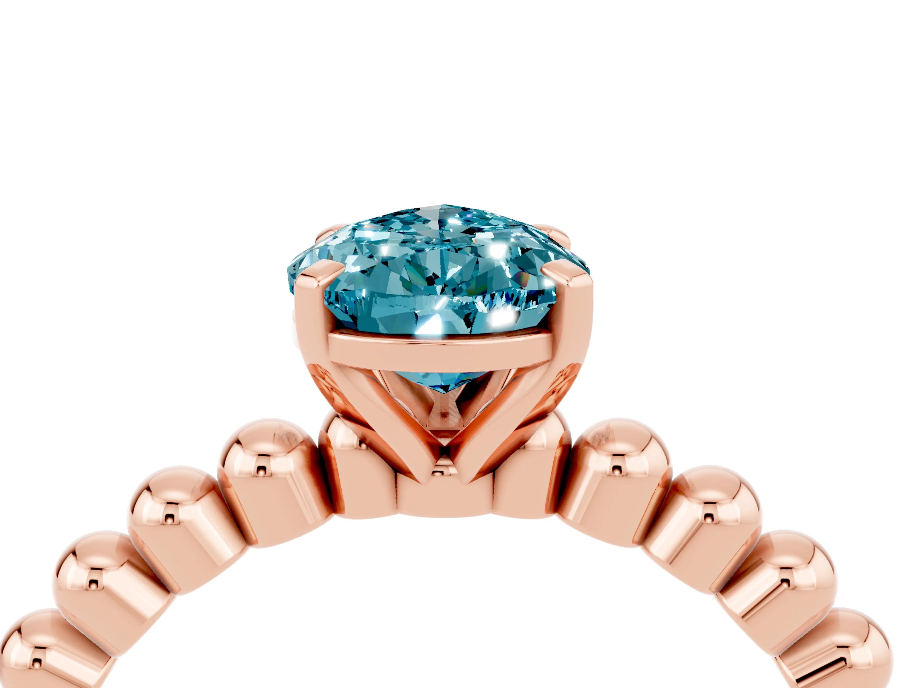 Rose gold Pear Cut Blue Topaz Solitaire Ring with Beaded Band and Prong Setting_4