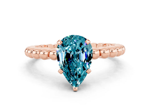 Rose gold Pear Cut Blue Topaz Solitaire Ring with Beaded Band and Prong Setting