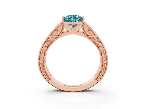 Rose gold Pear Cut Blue Topaz Solitaire Ring with Engraved Band and Four-Prong Setting_3