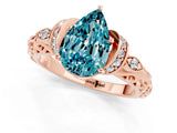 Rose gold Pear Cut Blue Topaz Solitaire Ring with Filigree Band and Four-Prong Setting_25