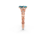 Rose gold Pear Cut Blue Topaz Solitaire Ring with Filigree Band and Four-Prong Setting_26