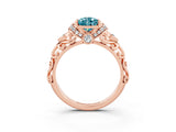 Rose gold Pear Cut Blue Topaz Solitaire Ring with Filigree Band and Four-Prong Setting_27