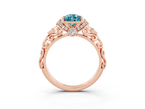 Rose gold Pear Cut Blue Topaz Solitaire Ring with Filigree Band and Four-Prong Setting_27