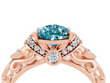 Rose gold Pear Cut Blue Topaz Solitaire Ring with Filigree Band and Four-Prong Setting_28
