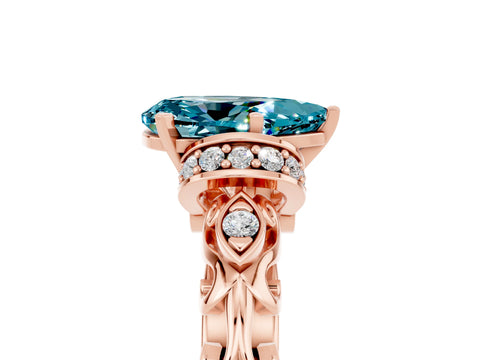 Rose gold Pear Cut Blue Topaz Solitaire Ring with Filigree Band and Four-Prong Setting_29