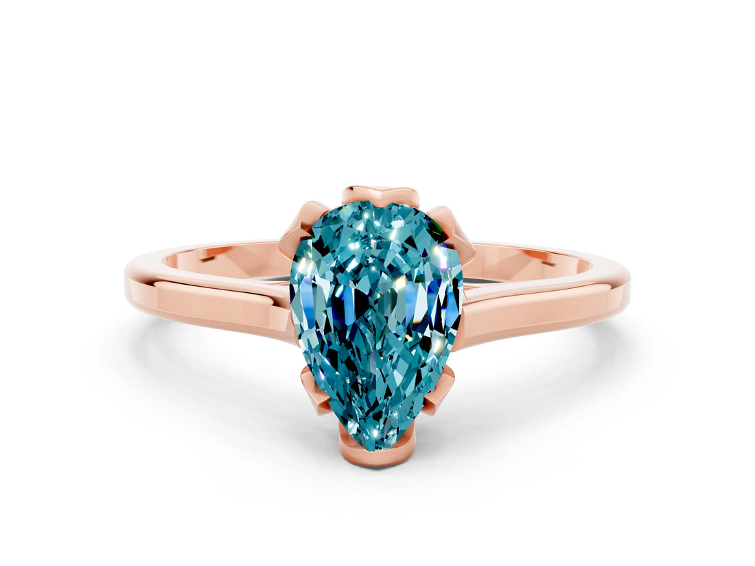 Rose gold Pear Cut Blue Topaz Solitaire Ring with Flower Prong Setting and Classic Band_12