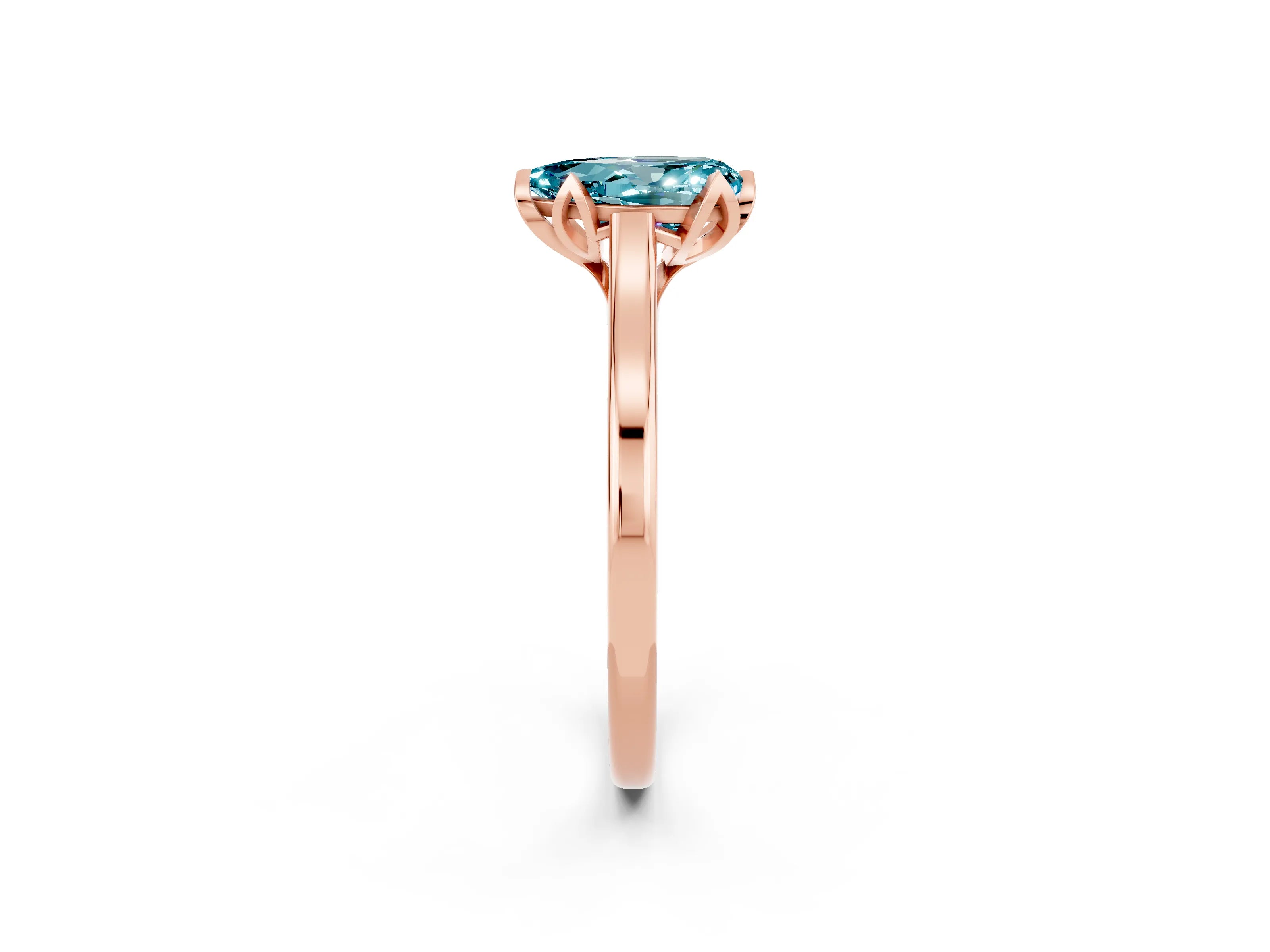 Rose gold Pear Cut Blue Topaz Solitaire Ring with Flower Prong Setting and Classic Band_14