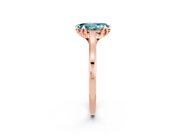 Rose gold Pear Cut Blue Topaz Solitaire Ring with Flower Prong Setting and Classic Band