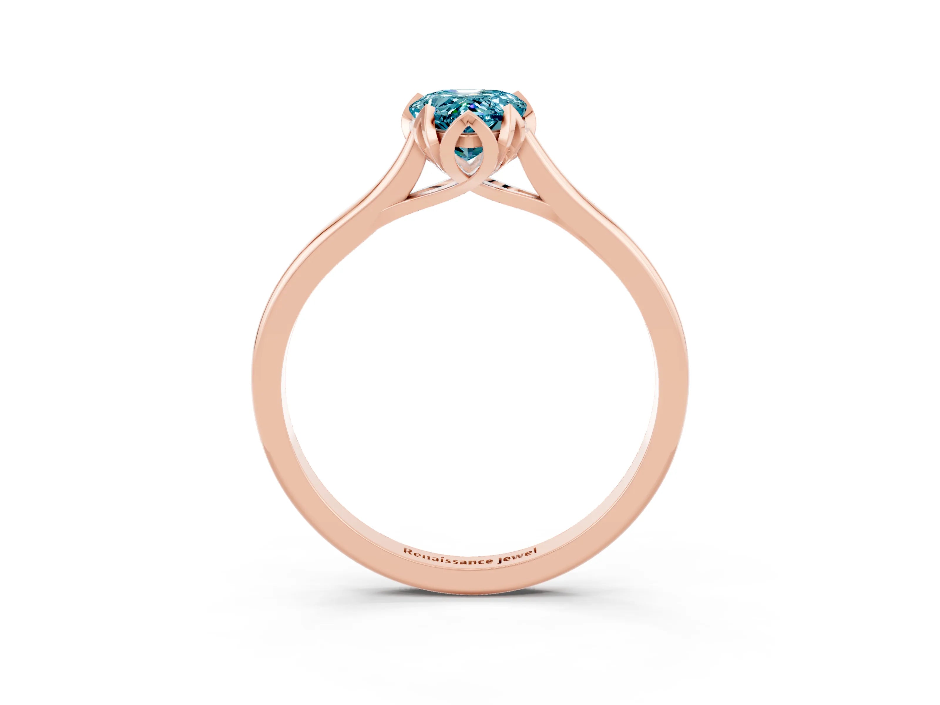 Rose gold Pear Cut Blue Topaz Solitaire Ring with Flower Prong Setting and Classic Band_15
