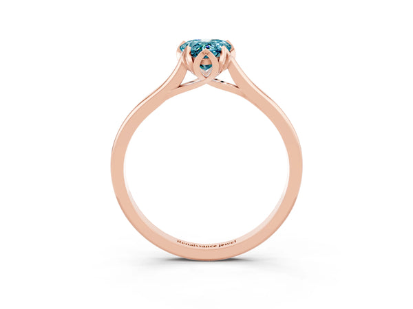 Rose gold Pear Cut Blue Topaz Solitaire Ring with Flower Prong Setting and Classic Band