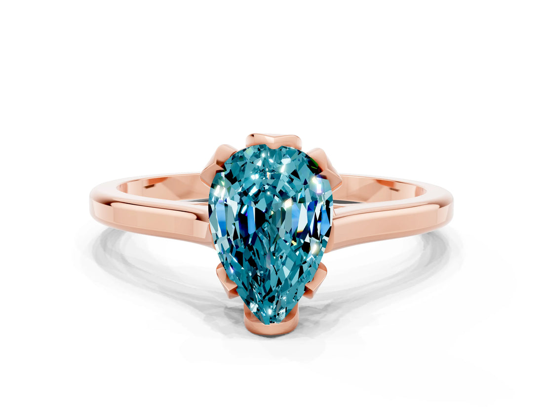 Rose gold Pear Cut Blue Topaz Solitaire Ring with Flower Prong Setting and Classic Band_36