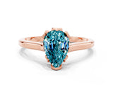 Rose gold Pear Cut Blue Topaz Solitaire Ring with Flower Prong Setting and Classic Band_36