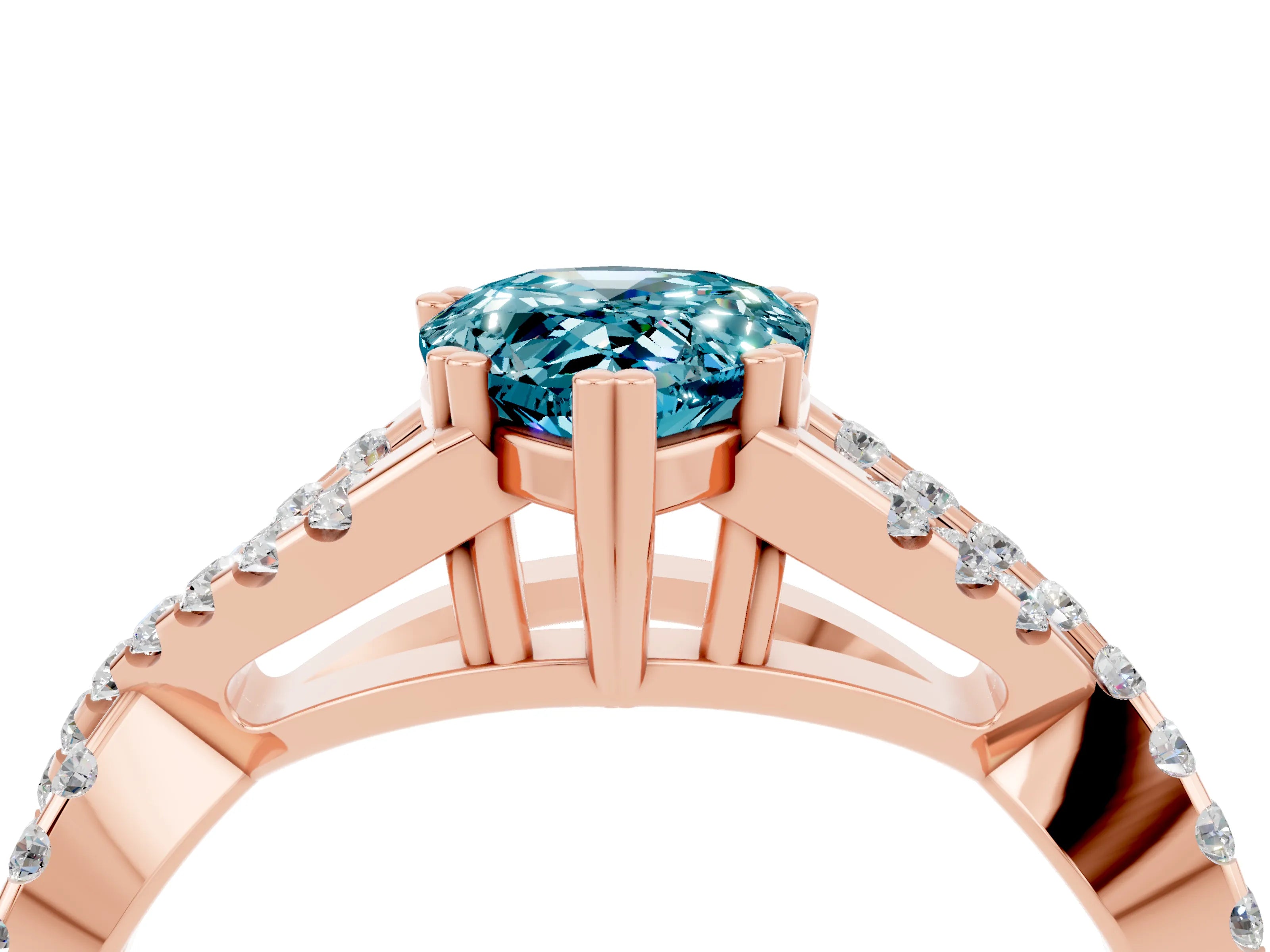 Rose gold Pear Cut Blue Topaz Solitaire Ring with Four-Prong Setting and Twisted Pavé Band_4