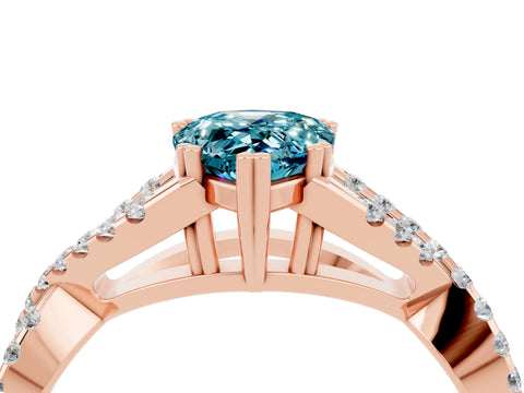 Rose gold Pear Cut Blue Topaz Solitaire Ring with Four-Prong Setting and Twisted Pavé Band_4