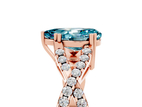 Rose gold Pear Cut Blue Topaz Solitaire Ring with Four-Prong Setting and Twisted Pavé Band_5