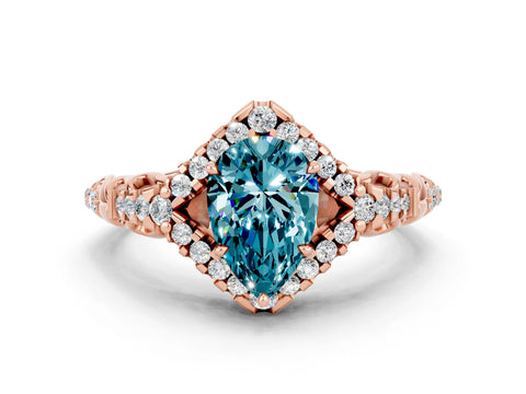Rose gold Pear Cut Blue Topaz Solitaire Ring with Hidden Halo and Pavé Band_12