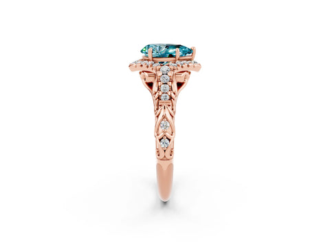 Rose gold Pear Cut Blue Topaz Solitaire Ring with Hidden Halo and Pavé Band_14