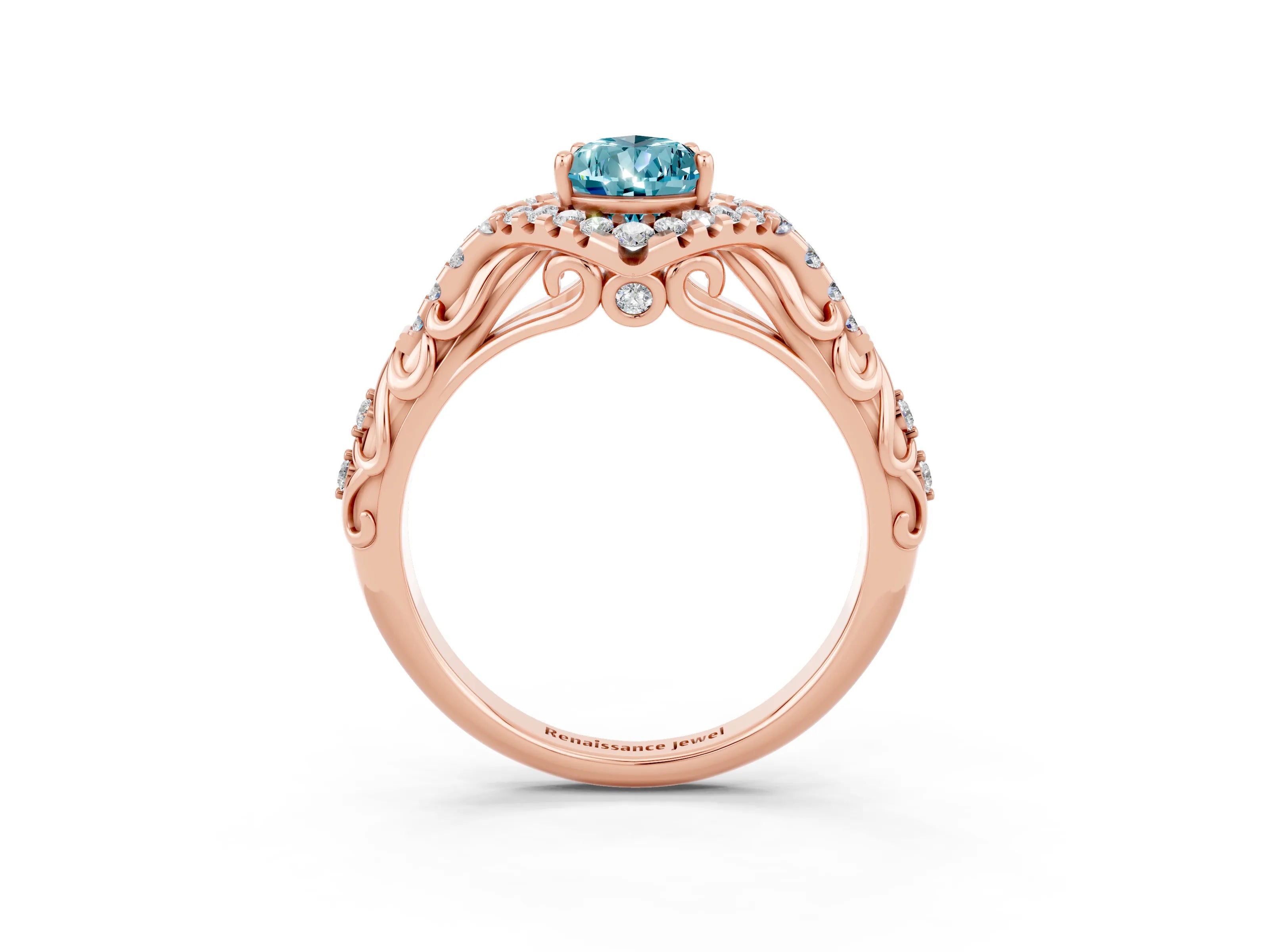 Rose gold Pear Cut Blue Topaz Solitaire Ring with Hidden Halo and Pavé Band_15