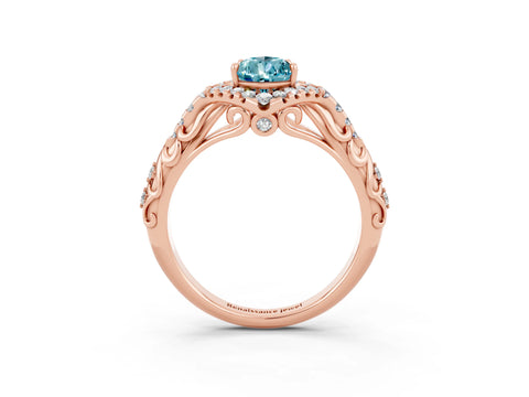 Rose gold Pear Cut Blue Topaz Solitaire Ring with Hidden Halo and Pavé Band_15