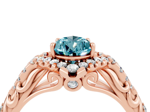 Rose gold Pear Cut Blue Topaz Solitaire Ring with Hidden Halo and Pavé Band_16