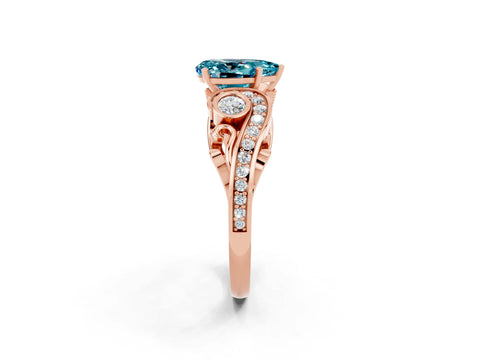 Rose gold Pear Cut Blue Topaz Solitaire Ring with Milgrain Pavé Band and Four-Prong Setting_26