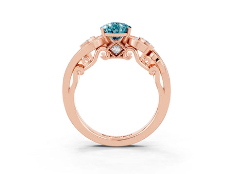 Rose gold Pear Cut Blue Topaz Solitaire Ring with Milgrain Pavé Band and Four-Prong Setting_27