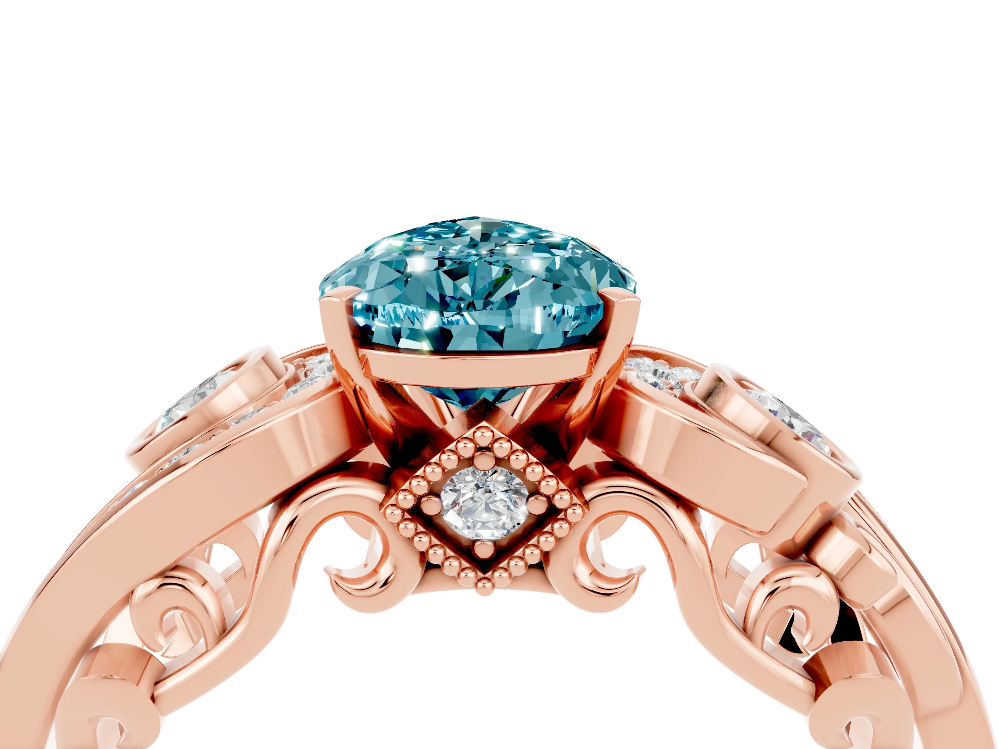 Rose gold Pear Cut Blue Topaz Solitaire Ring with Milgrain Pavé Band and Four-Prong Setting_28