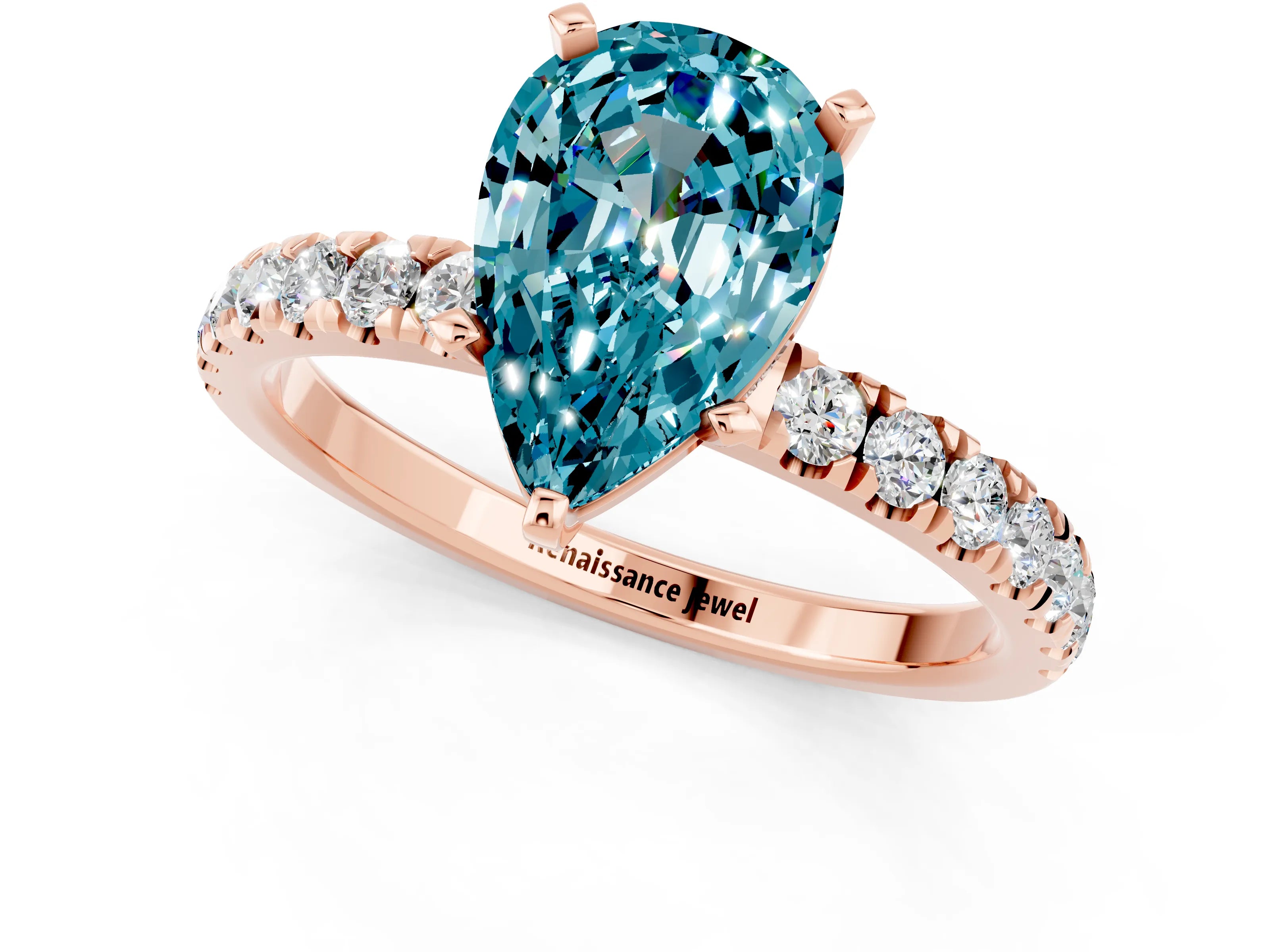 Rose gold Pear Cut Blue Topaz Solitaire Ring with Pavé Accents and Four-Prong Setting_1