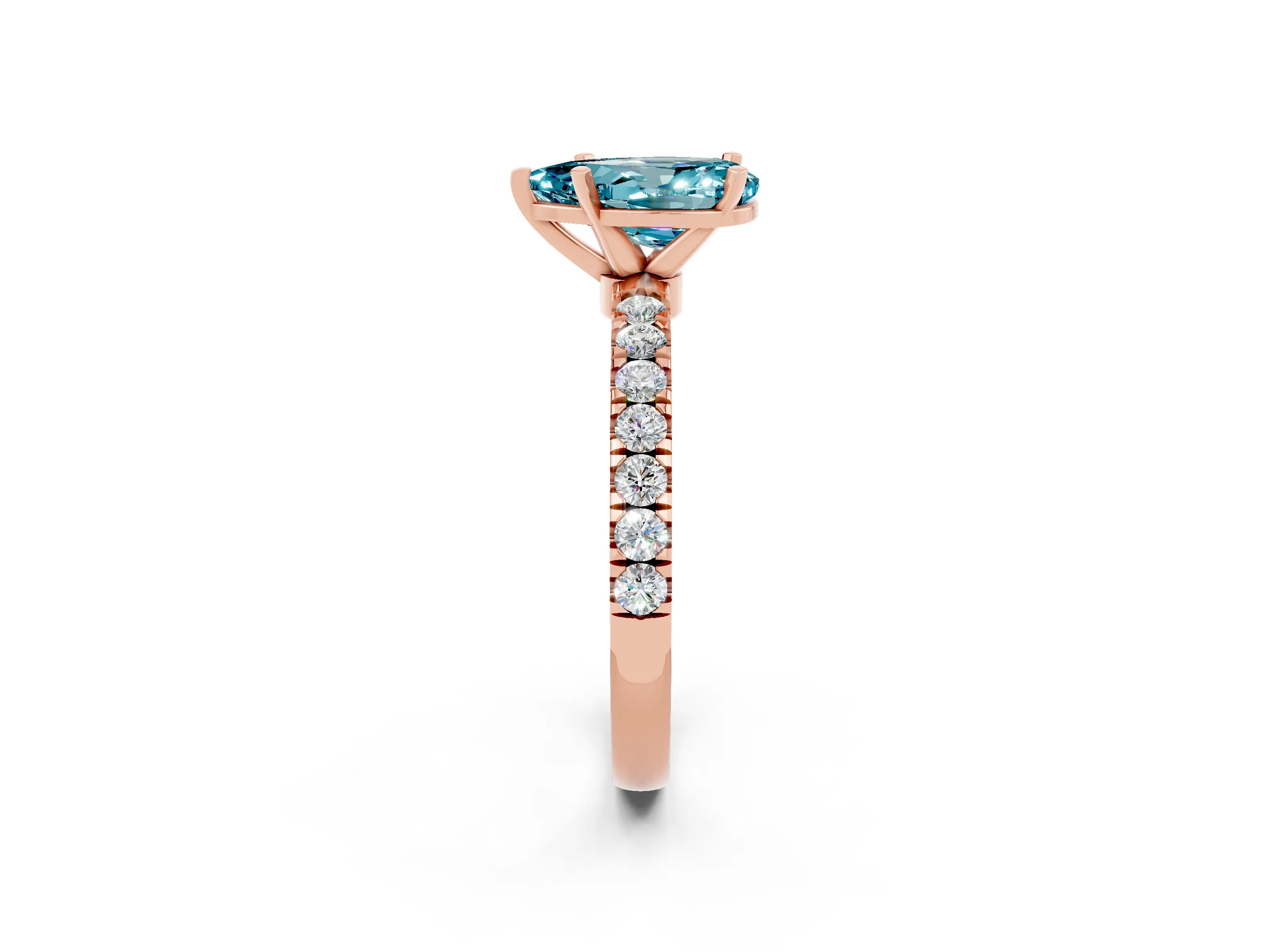 Rose gold Pear Cut Blue Topaz Solitaire Ring with Pavé Accents and Four-Prong Setting_2