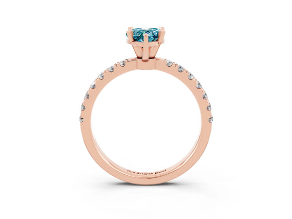 Rose gold Pear Cut Blue Topaz Solitaire Ring with Pavé Accents and Four-Prong Setting