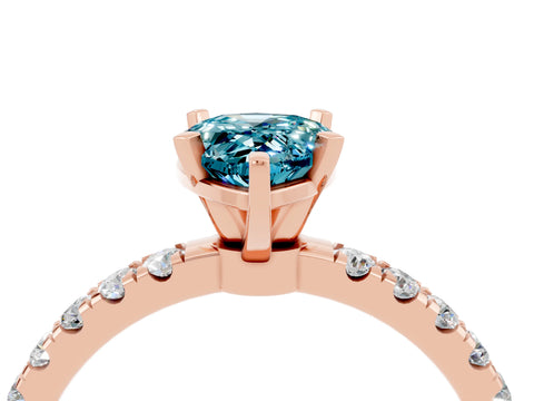 Rose gold Pear Cut Blue Topaz Solitaire Ring with Pavé Accents and Four-Prong Setting_4