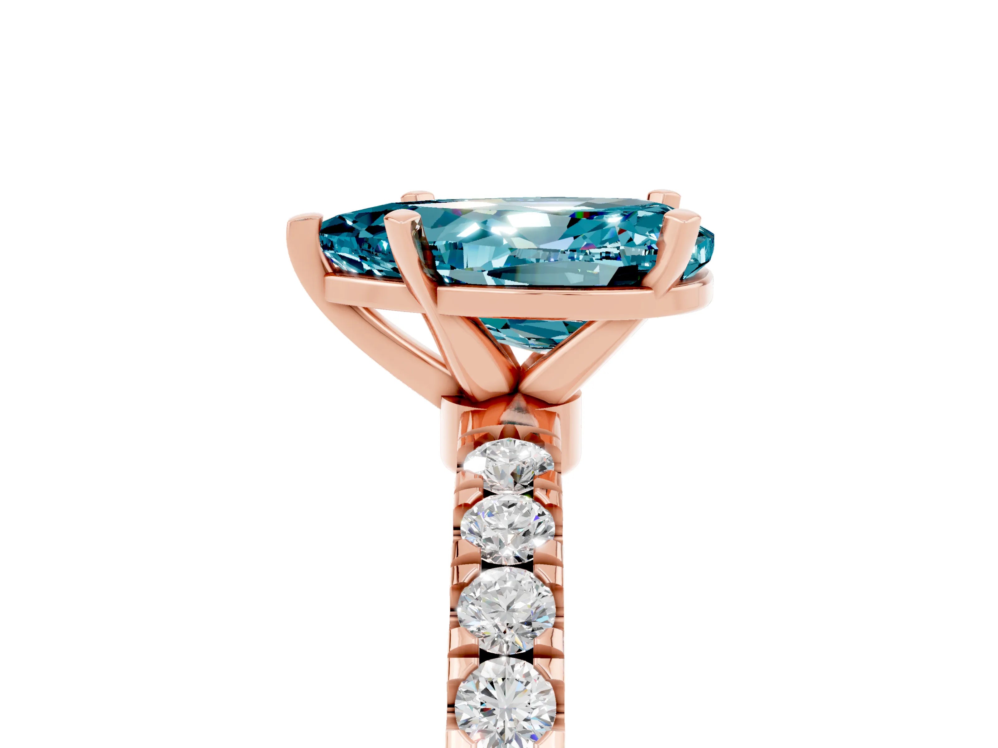 Rose gold Pear Cut Blue Topaz Solitaire Ring with Pavé Accents and Four-Prong Setting_5