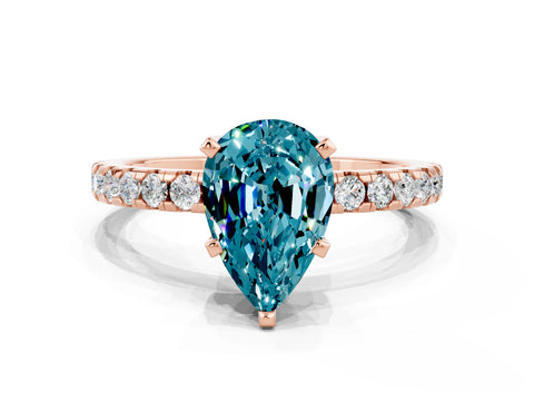 Rose gold Pear Cut Blue Topaz Solitaire Ring with Pavé Band and Four-Prong Setting_24