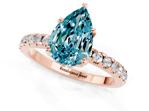 Rose gold Pear Cut Blue Topaz Solitaire Ring with Pavé Band and Four-Prong Setting_25