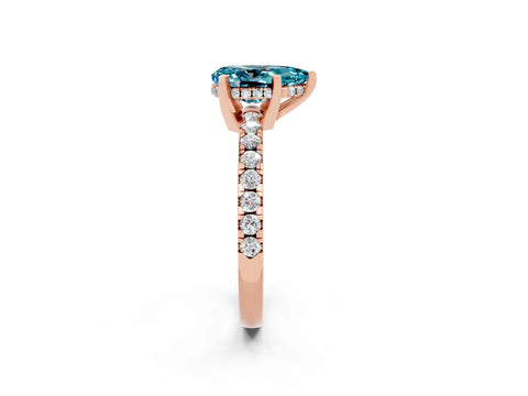 Rose gold Pear Cut Blue Topaz Solitaire Ring with Pavé Band and Four-Prong Setting_26