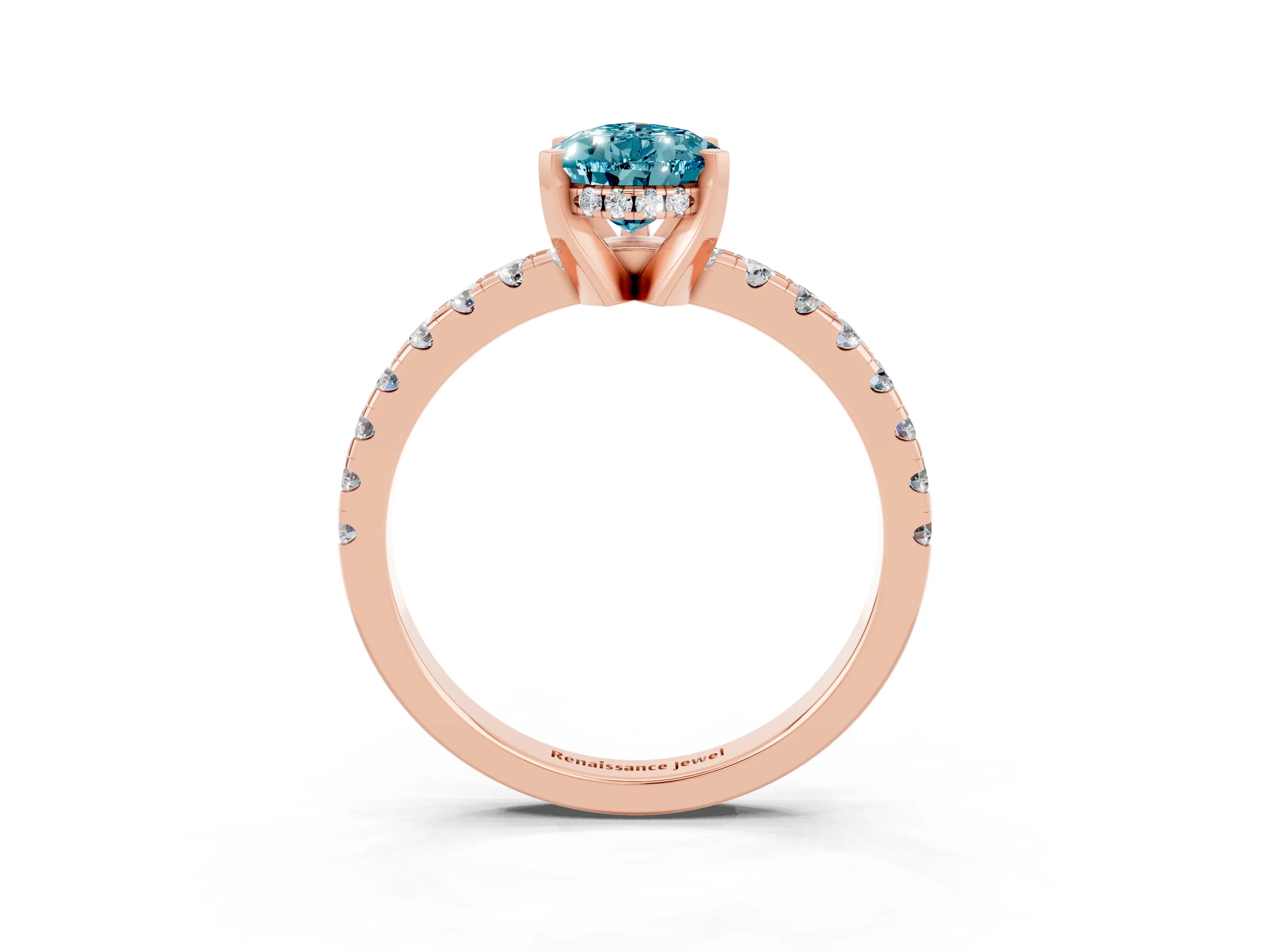 Rose gold Pear Cut Blue Topaz Solitaire Ring with Pavé Band and Four-Prong Setting_27