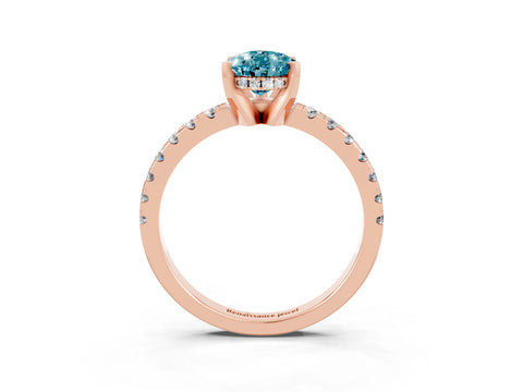 Rose gold Pear Cut Blue Topaz Solitaire Ring with Pavé Band and Four-Prong Setting_27