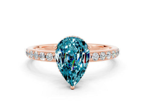 Rose gold Pear Cut Blue Topaz Solitaire Ring with Pavé Band and Hidden Halo_12