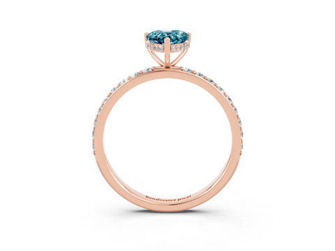 Rose gold Pear Cut Blue Topaz Solitaire Ring with Pavé Band and Hidden Halo_15