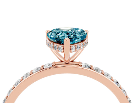 Rose gold Pear Cut Blue Topaz Solitaire Ring with Pavé Band and Hidden Halo_16