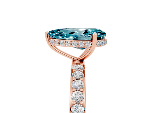 Rose gold Pear Cut Blue Topaz Solitaire Ring with Pavé Band and Hidden Halo_17