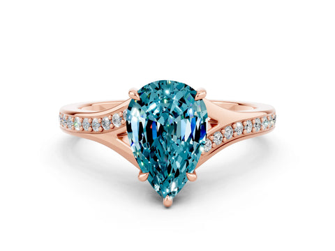 Rose gold Pear Cut Blue Topaz Solitaire Ring with Pavé Band and Prong Setting_12