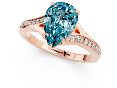 Rose gold Pear Cut Blue Topaz Solitaire Ring with Pavé Band and Prong Setting_13