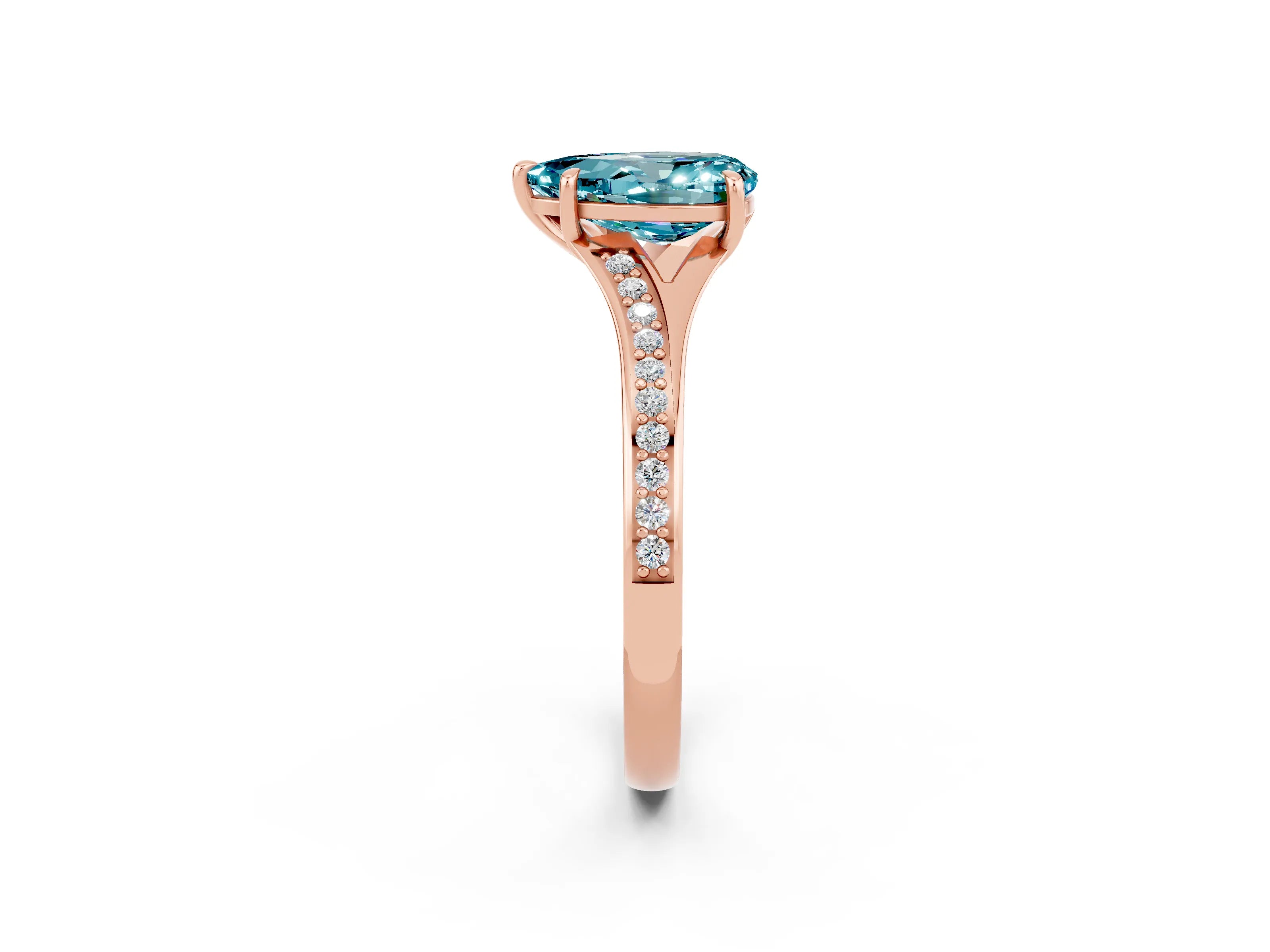 Rose gold Pear Cut Blue Topaz Solitaire Ring with Pavé Band and Prong Setting_14