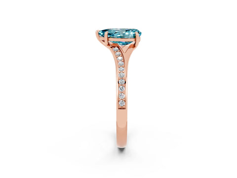 Rose gold Pear Cut Blue Topaz Solitaire Ring with Pavé Band and Prong Setting_14