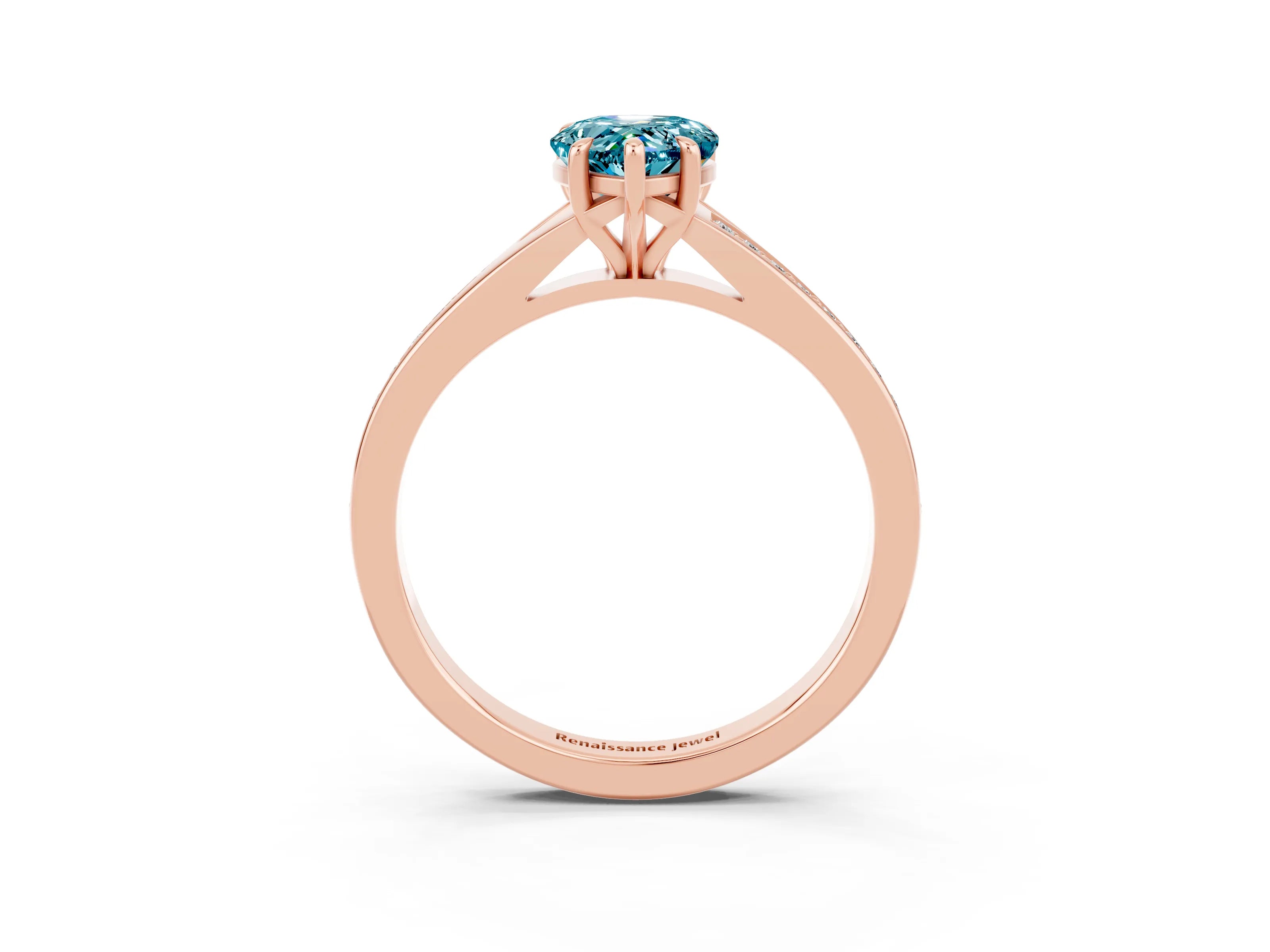 Rose gold Pear Cut Blue Topaz Solitaire Ring with Pavé Band and Prong Setting_15