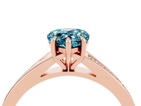 Rose gold Pear Cut Blue Topaz Solitaire Ring with Pavé Band and Prong Setting_16