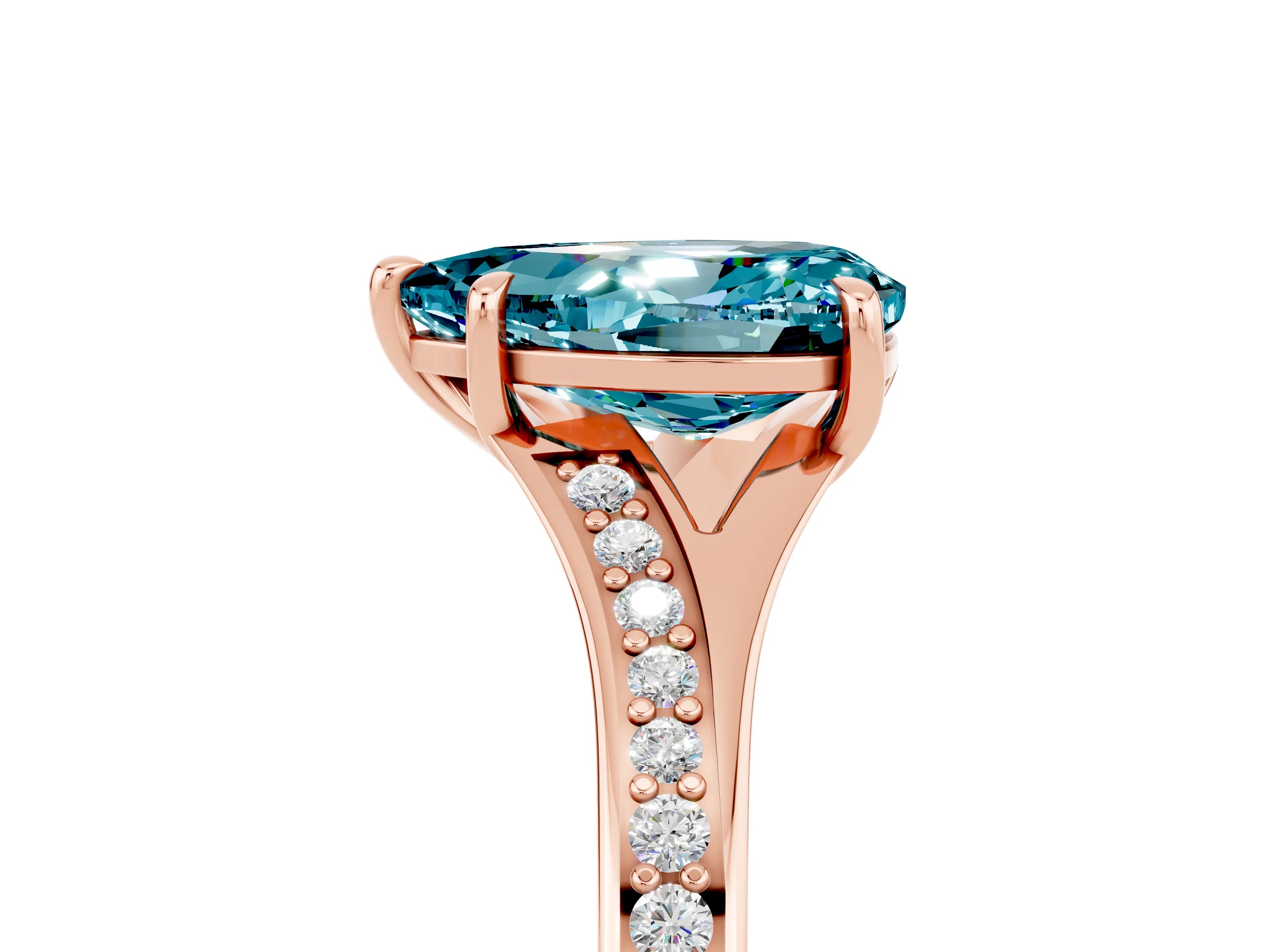 Rose gold Pear Cut Blue Topaz Solitaire Ring with Pavé Band and Prong Setting_17